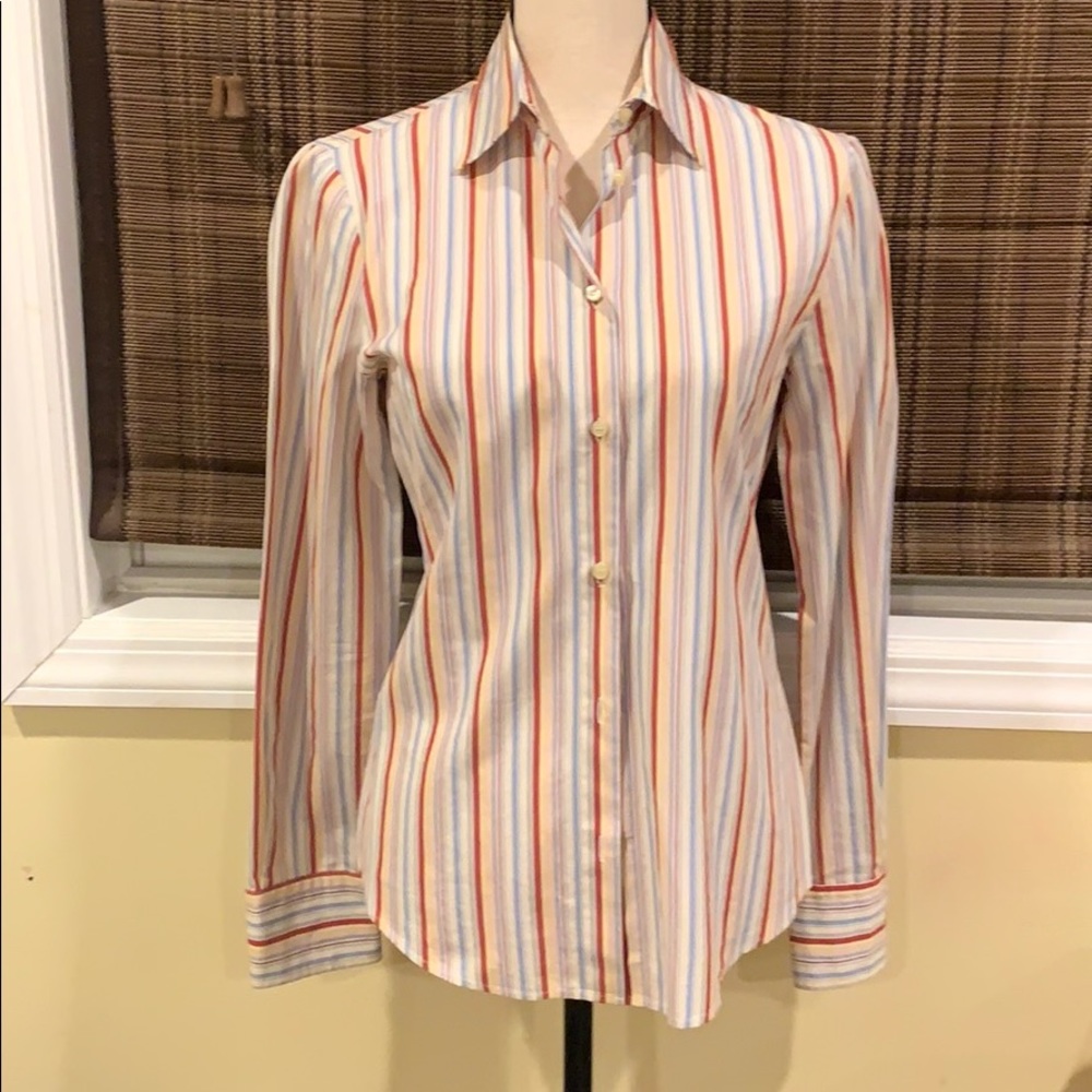 Etro Red/Blue Multi Stripe Shirt EUC